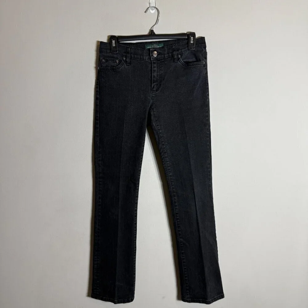Vintage Lauren Ralph Lauren Straight Leg Denim Jeans Women's 2 Black Low Rise - Picture 2 of 11